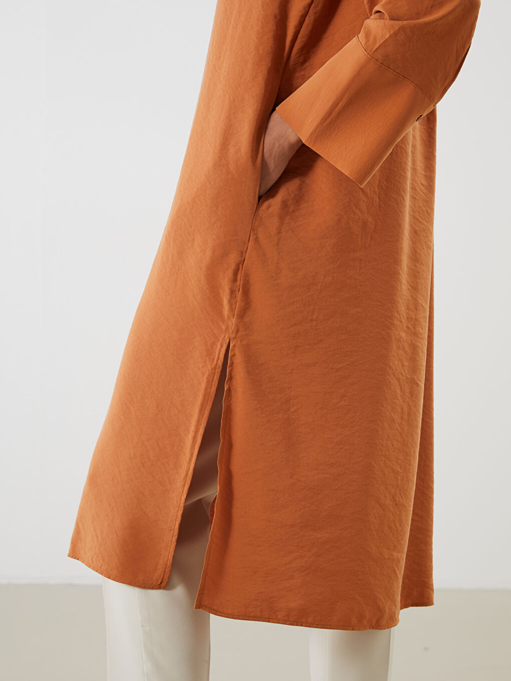 Turuncu Oversize Modal Karışımlı Kadın Gömlek Tunik-2