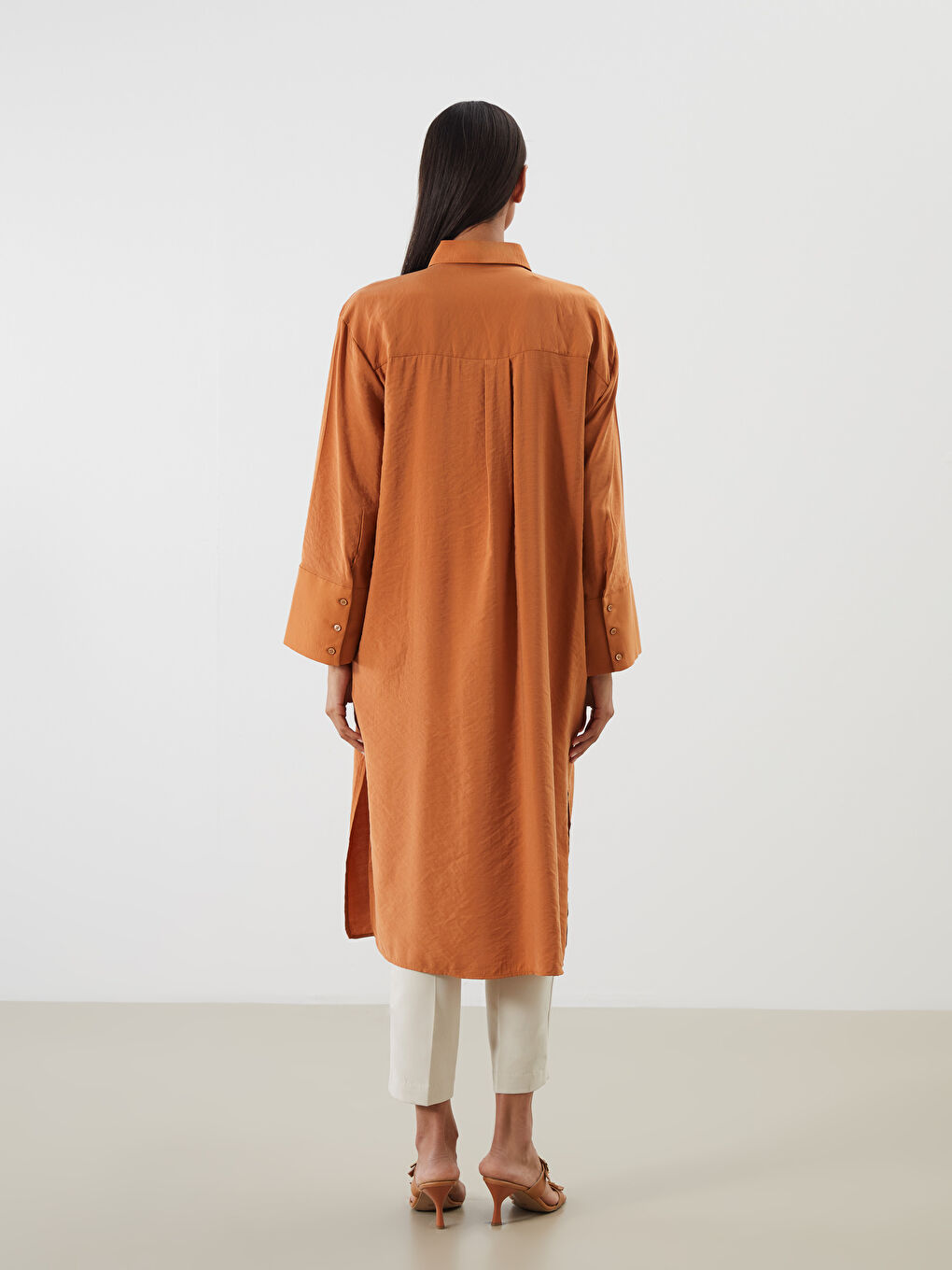 Turuncu Oversize Modal Karışımlı Kadın Gömlek Tunik-3