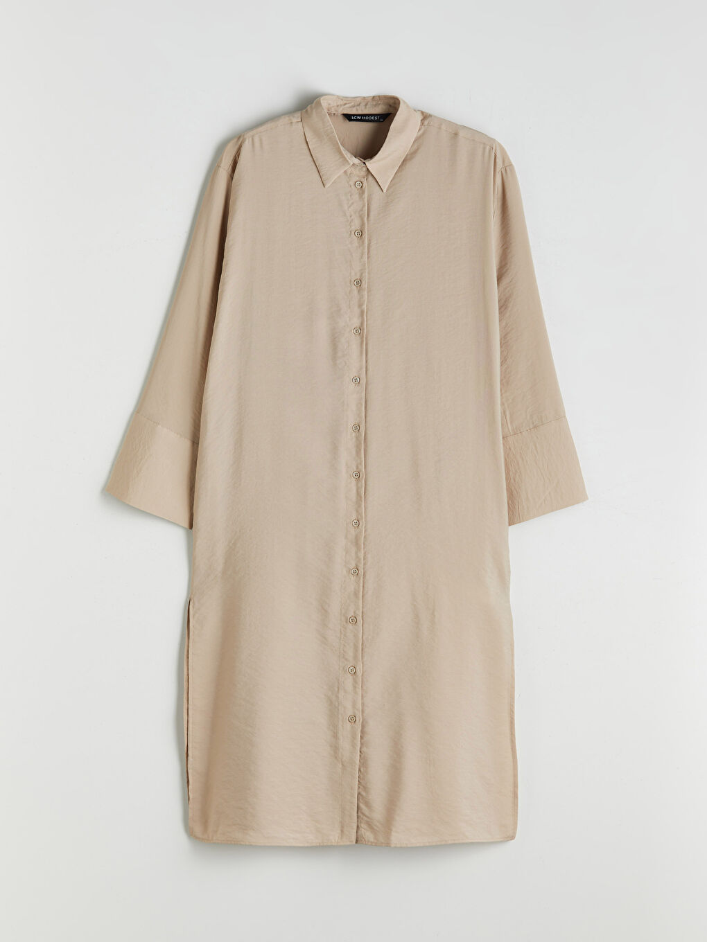 Bej Oversize Modal Karışımlı Kadın Gömlek Tunik-4