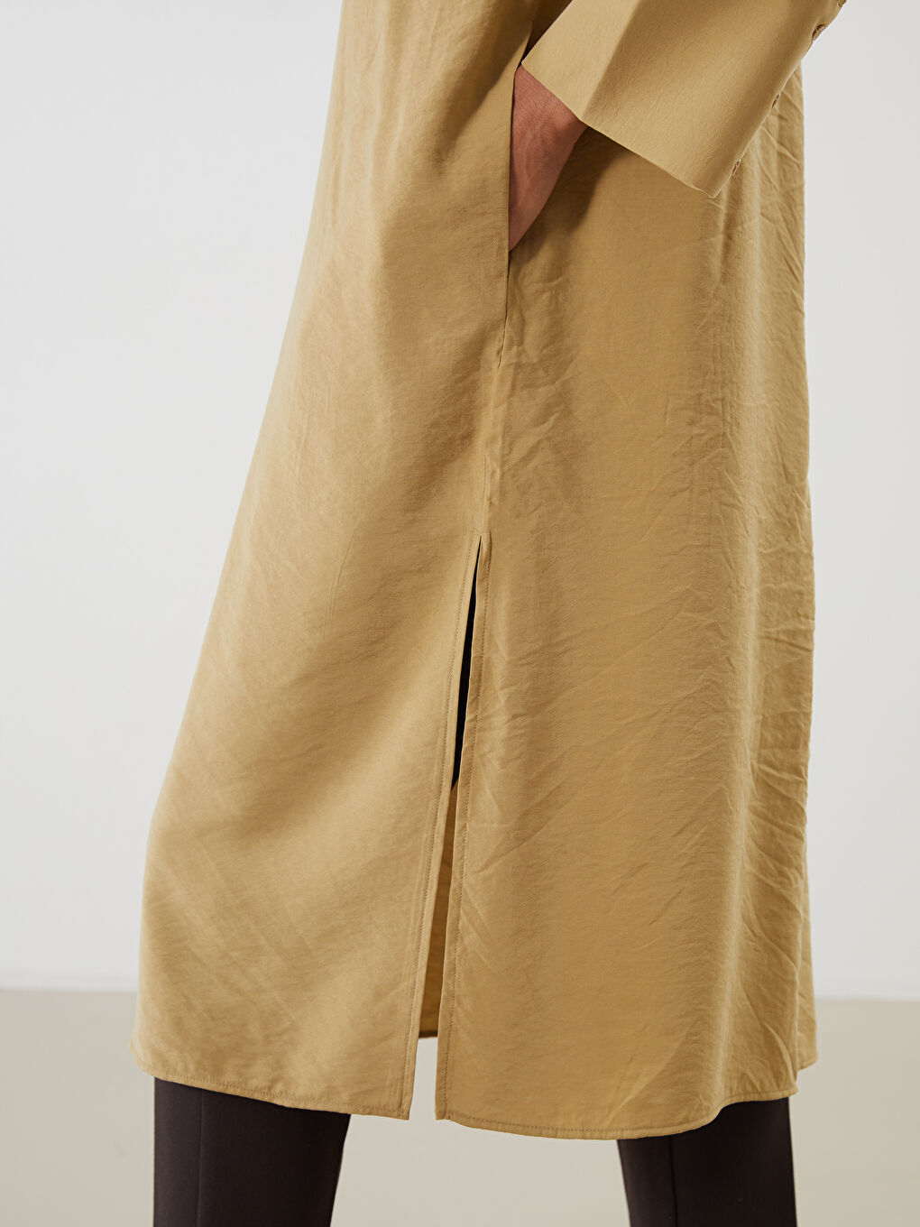 Haki Oversize Modal Karışımlı Kadın Gömlek Tunik-2