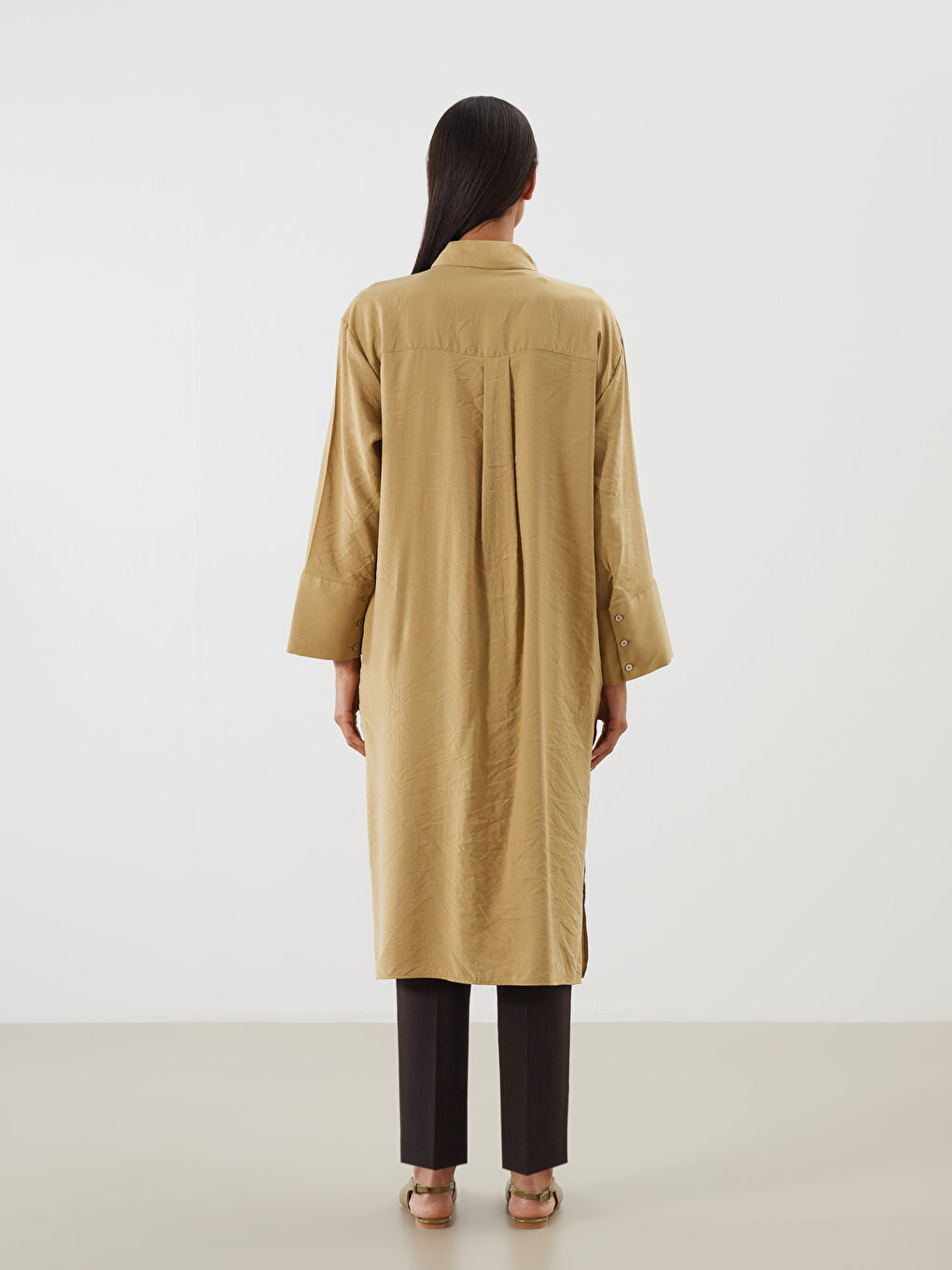 Haki Oversize Modal Karışımlı Kadın Gömlek Tunik-3