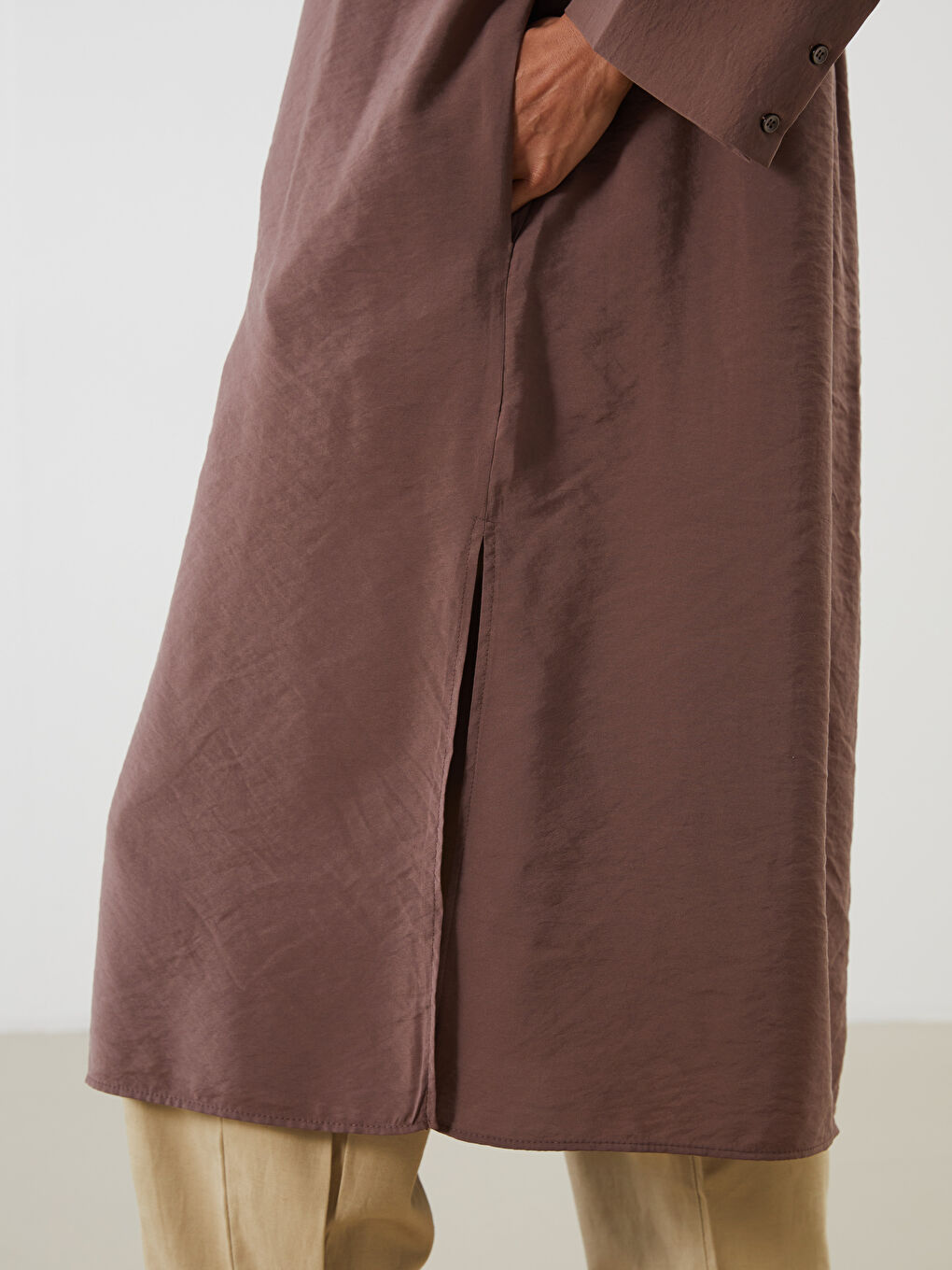 Kahverengi Oversize Modal Karışımlı Kadın Gömlek Tunik-2