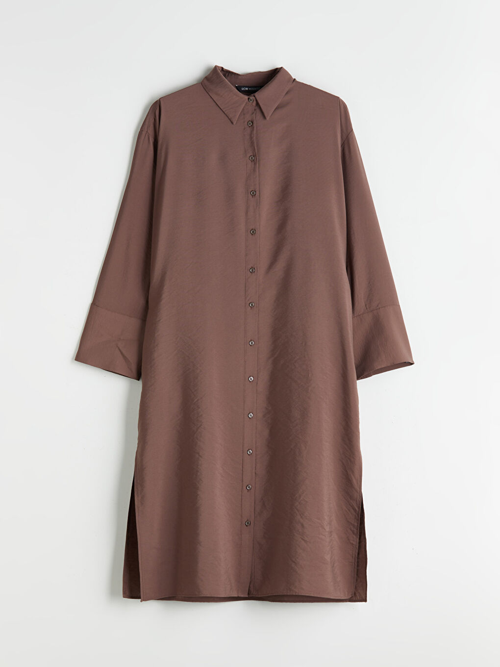 Kahverengi Oversize Modal Karışımlı Kadın Gömlek Tunik-4