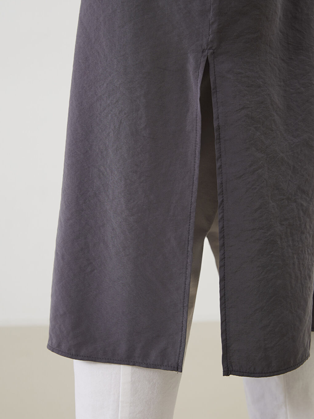 Antrasit Oversize Modal Karışımlı Kadın Gömlek Tunik-2