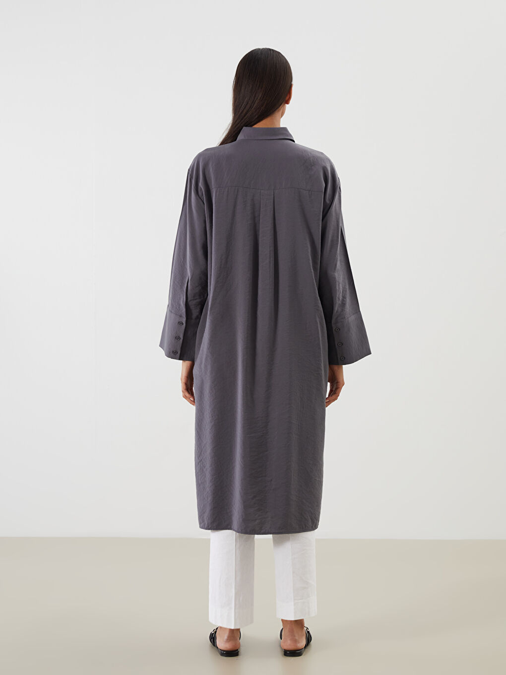 Antrasit Oversize Modal Karışımlı Kadın Gömlek Tunik-3