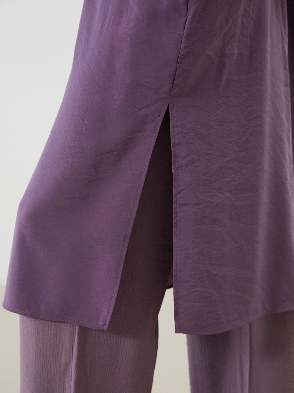 Mor Oversize Modal Karışımlı Kadın Gömlek Tunik-3