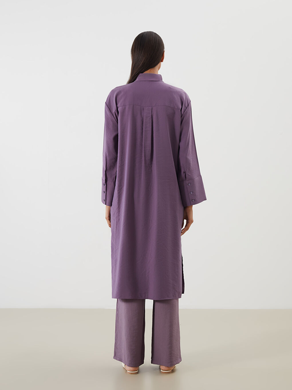 Mor Oversize Modal Karışımlı Kadın Gömlek Tunik-4
