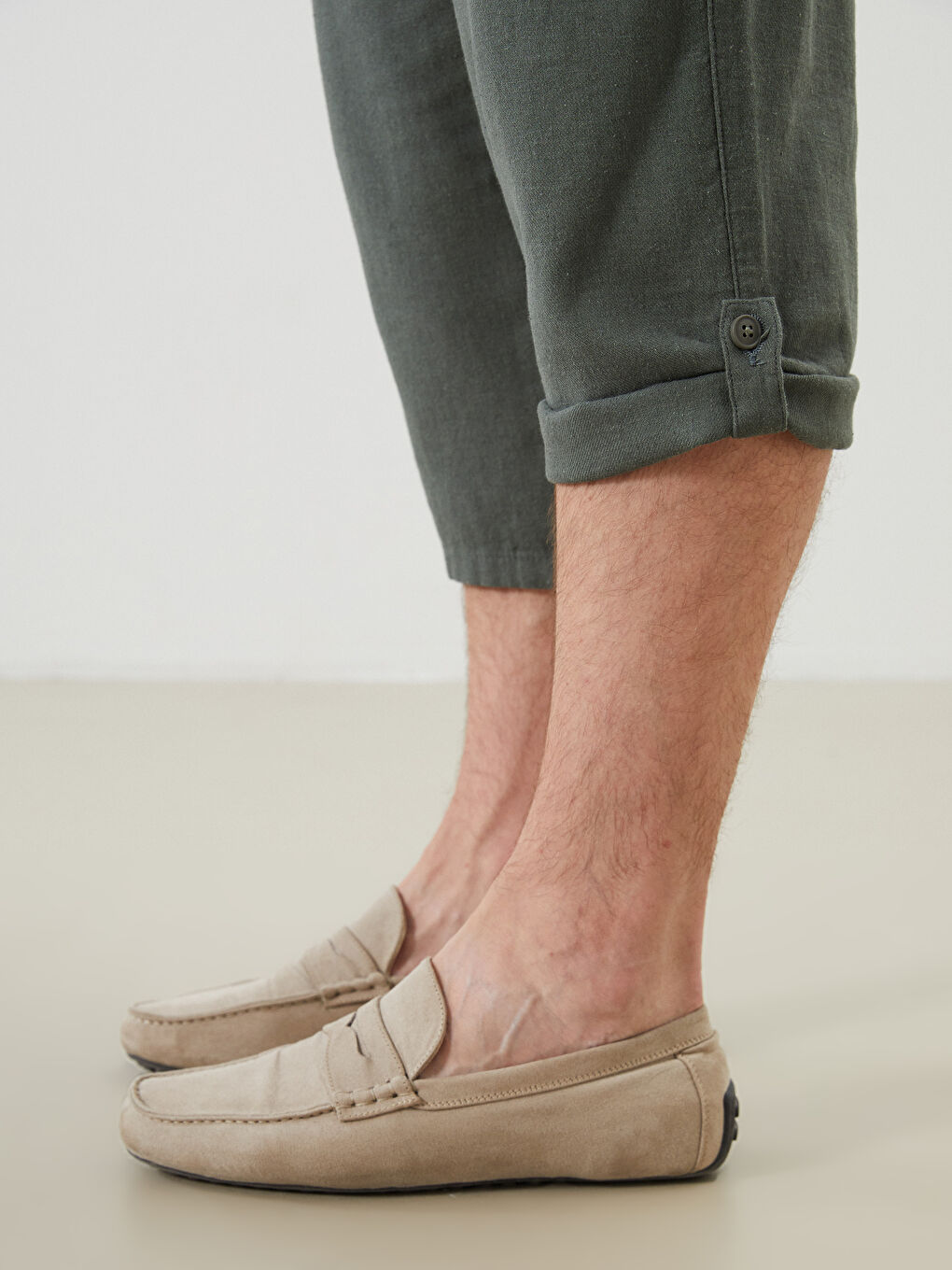 Yeşil Standart Kalıp Keten Karışımlı Erkek Şort-2