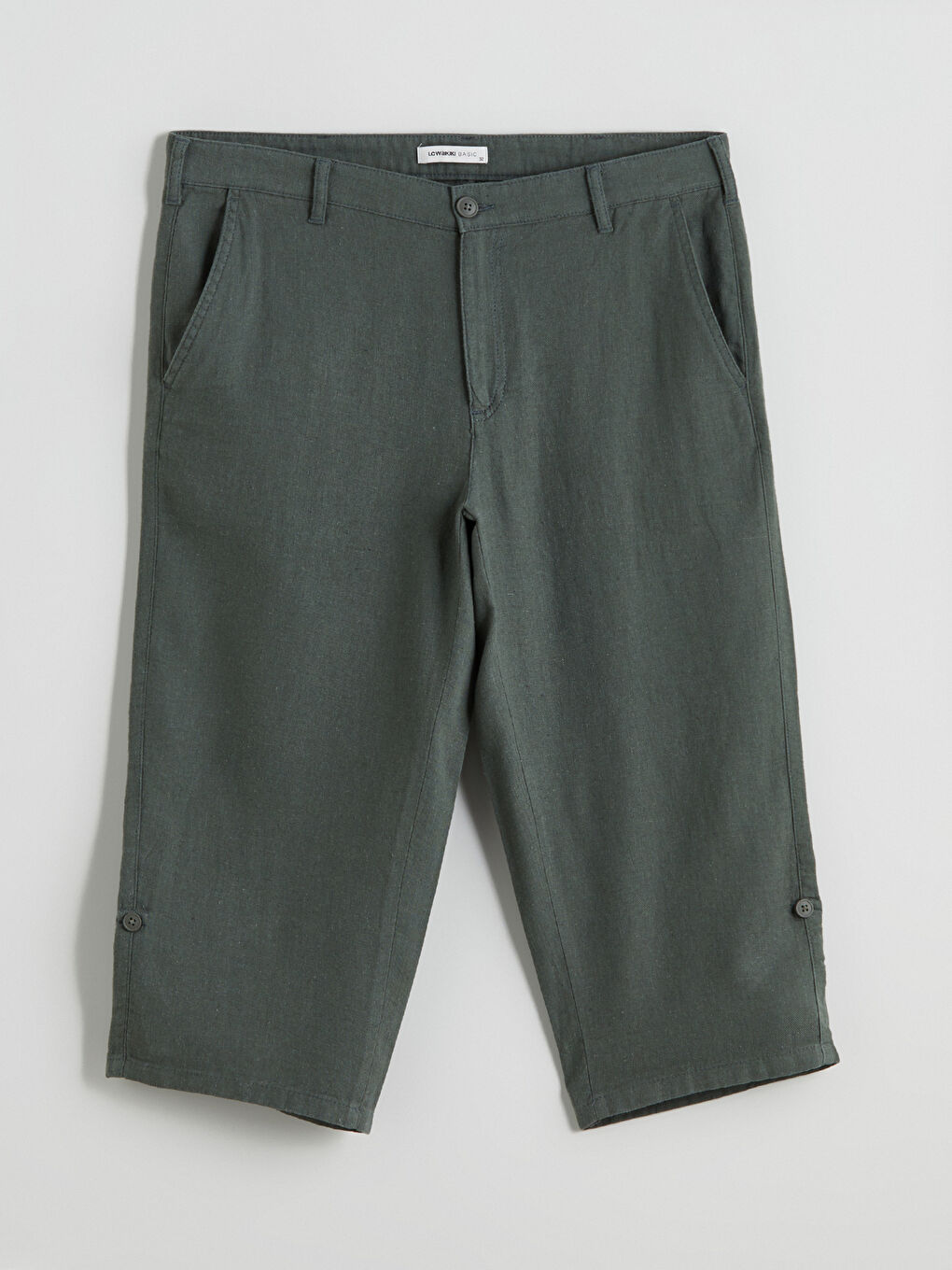 Yeşil Standart Kalıp Keten Karışımlı Erkek Şort-4