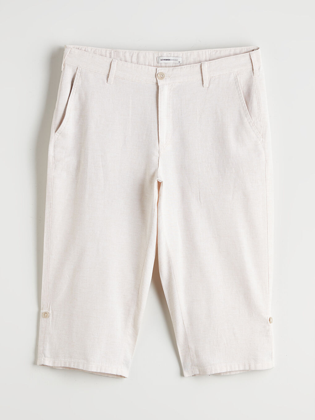 Bej Standart Kalıp Keten Karışımlı Erkek Şort-4