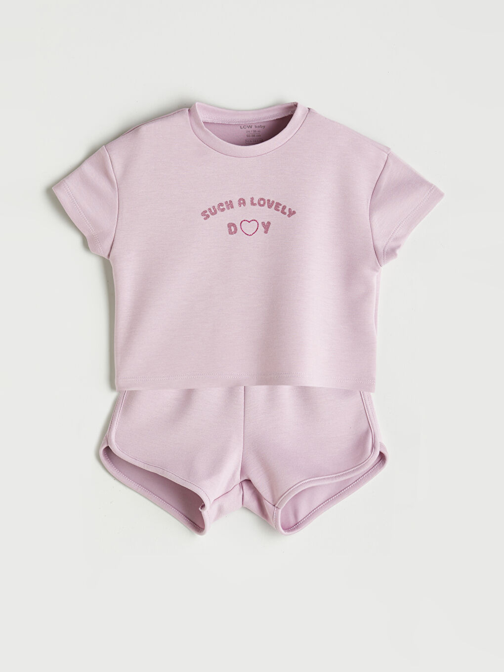 LCW baby Crew Neck Printed Baby Girls' T-Shirt and Shorts 2 Pack -S5QU99Z1-FFZ