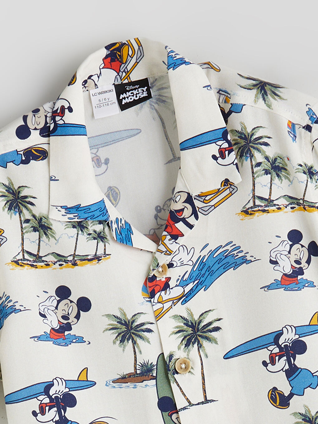 Bej Mickey Mouse Baskılı Erkek Çocuk Gömlek-1