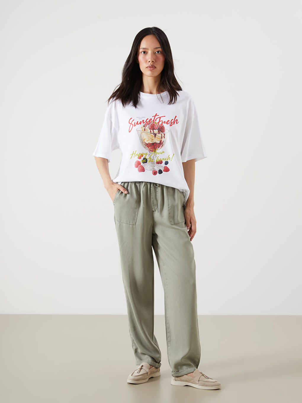 Crew Neck Printed Oversize Women's T-Shirt-1