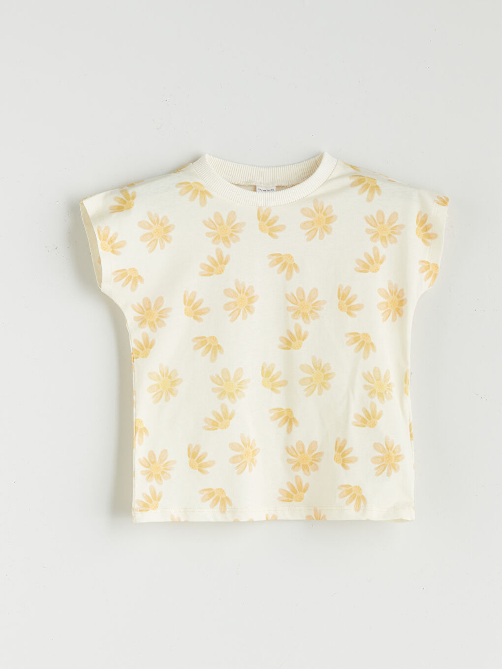 Ekru Çiçekli Kız Bebek Tişört ve Şort 2'li-1