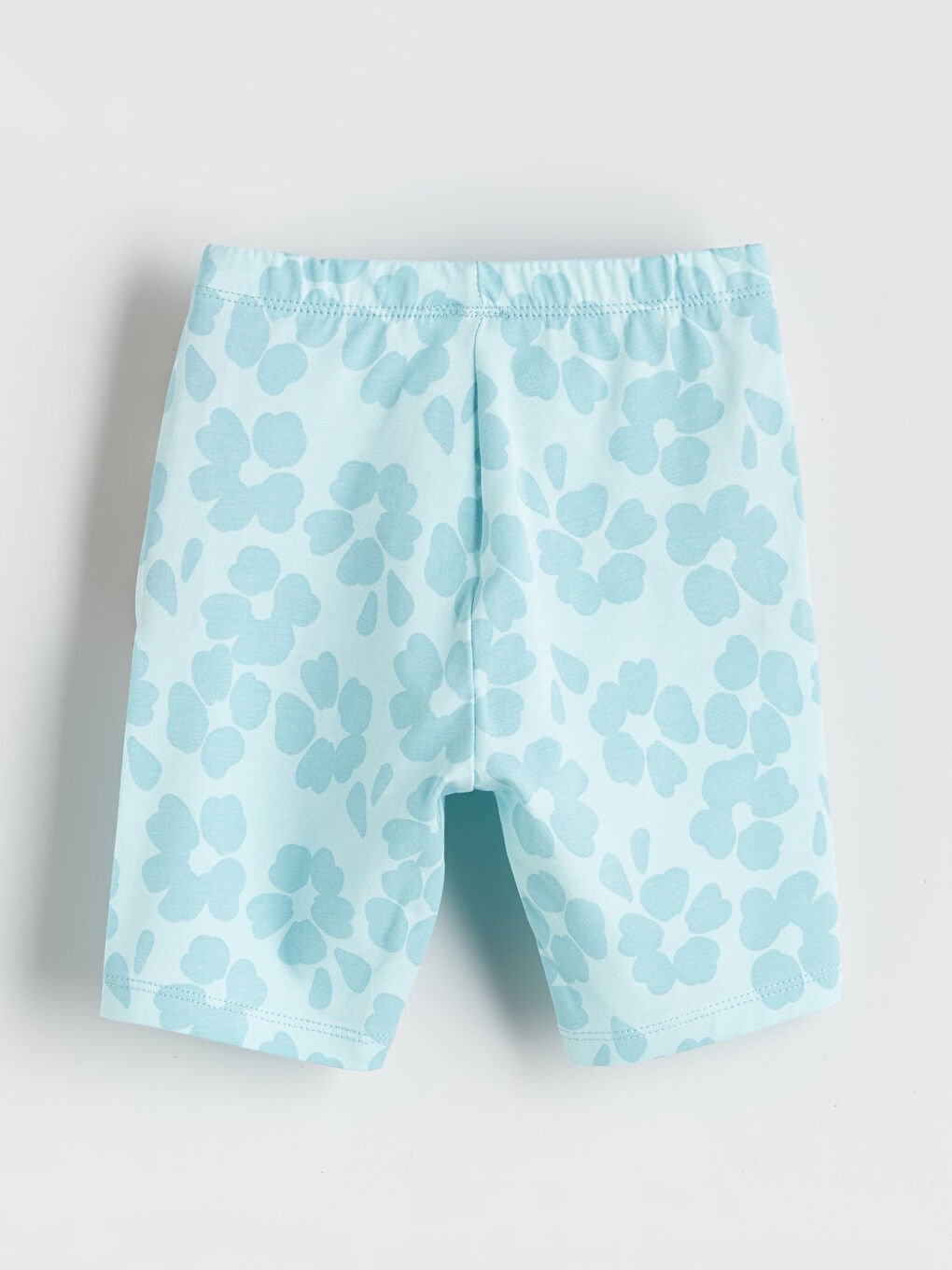 Turkuaz Beli Lastikli Çiçekli Kız Bebek Kısa Tayt-1