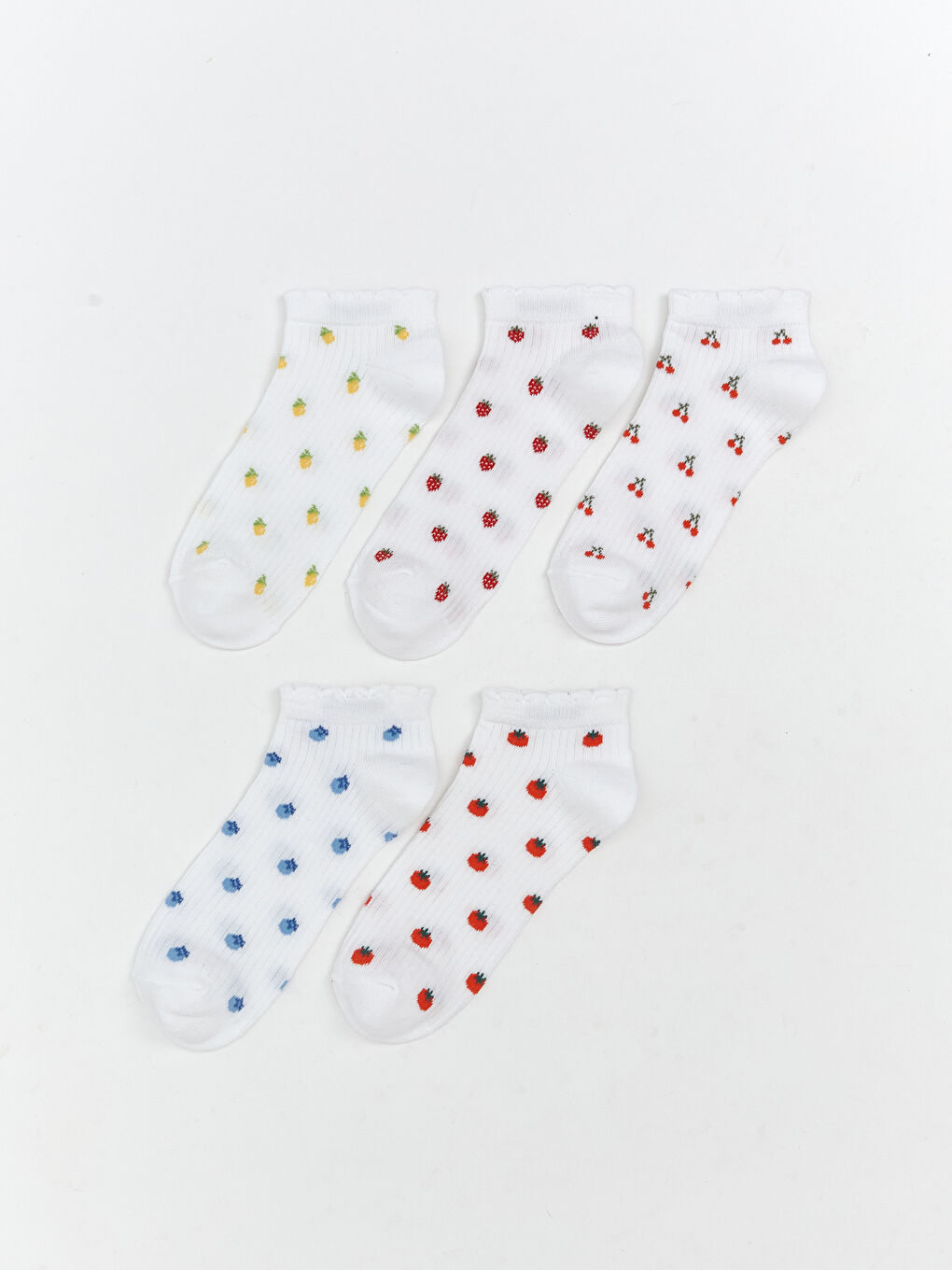 Ekru Baskılı Kadın Patik Çorap 5'li