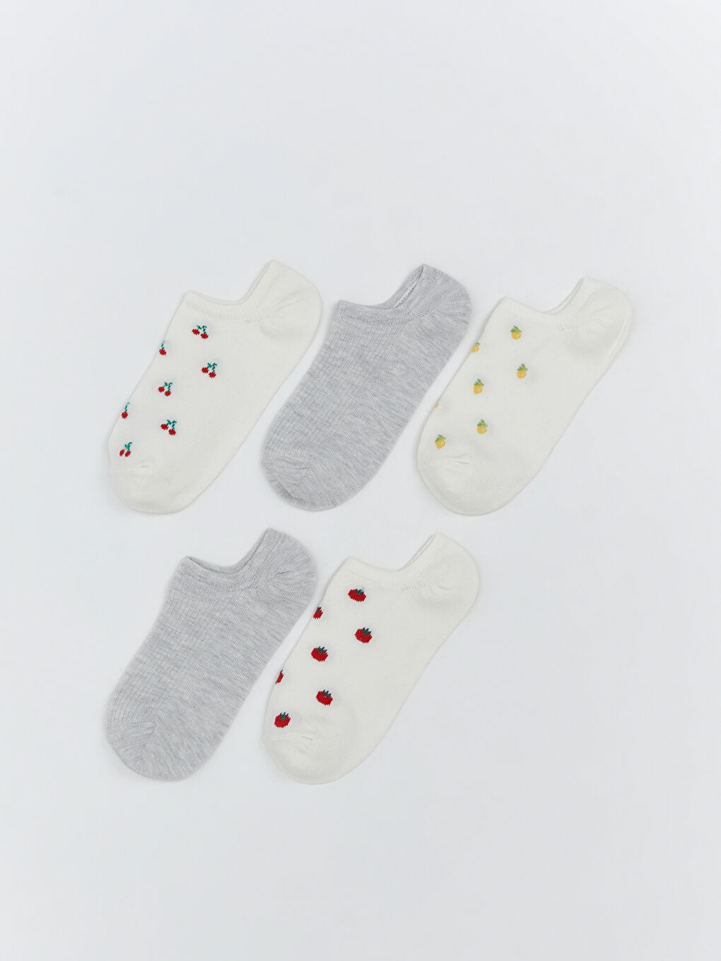 Ekru Baskılı Kadın Sneaker Çorap 5'li