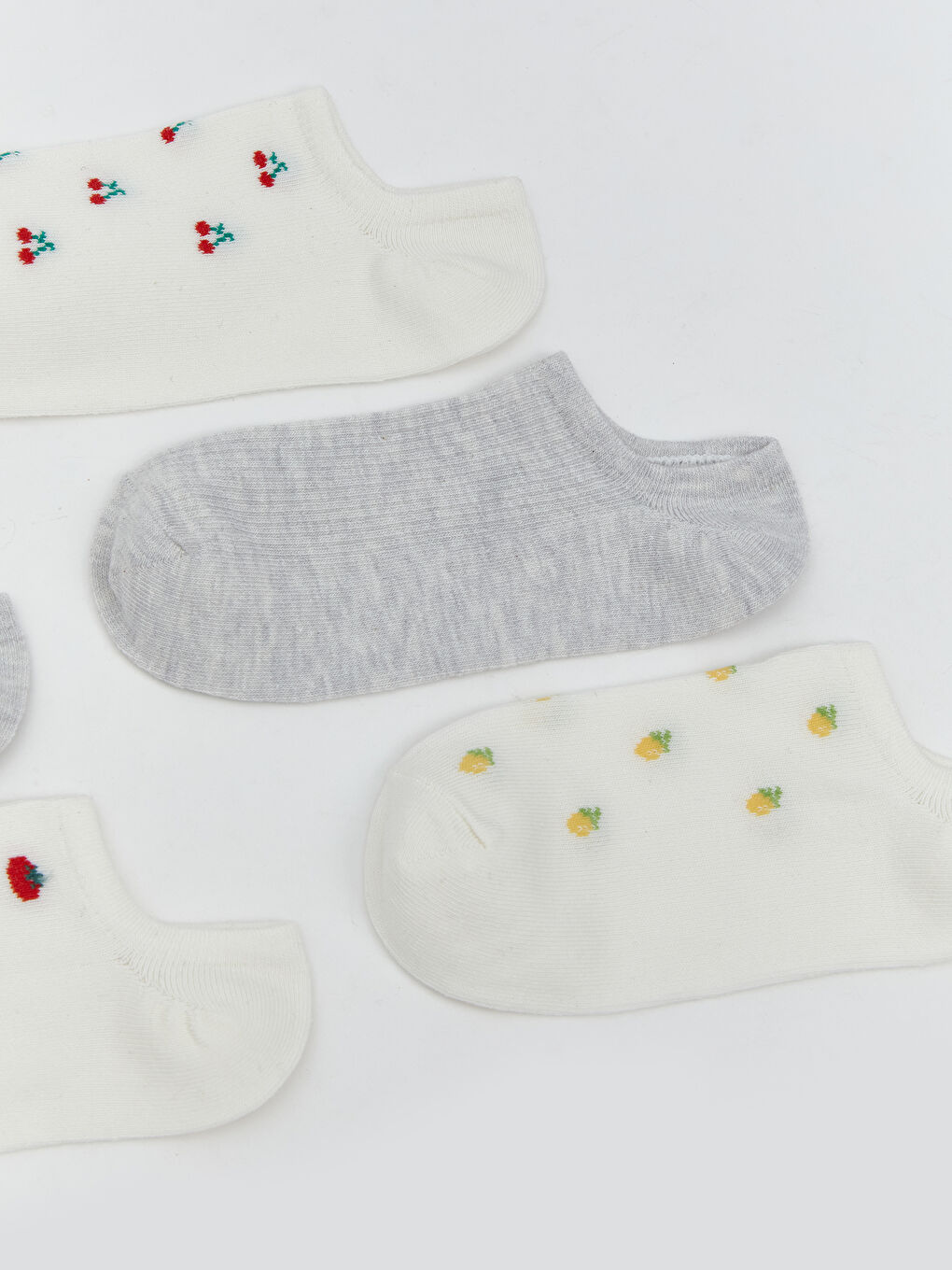 Ekru Baskılı Kadın Sneaker Çorap 5'li-1