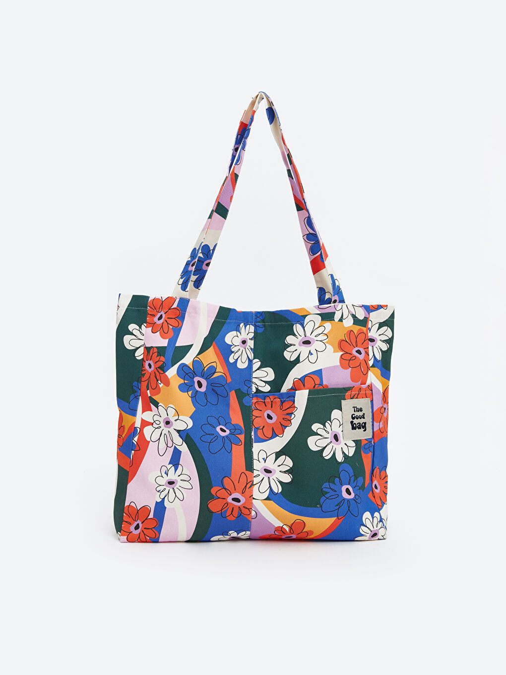 Lacivert Çiçek Baskılı Kadın Kol Çantası