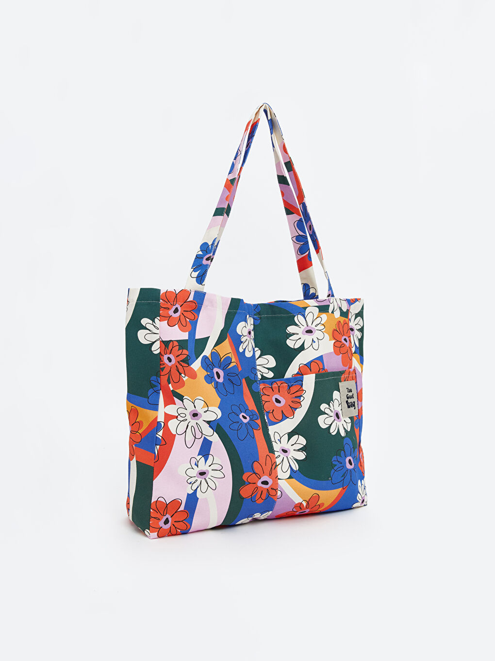 Lacivert Çiçek Baskılı Kadın Kol Çantası-1