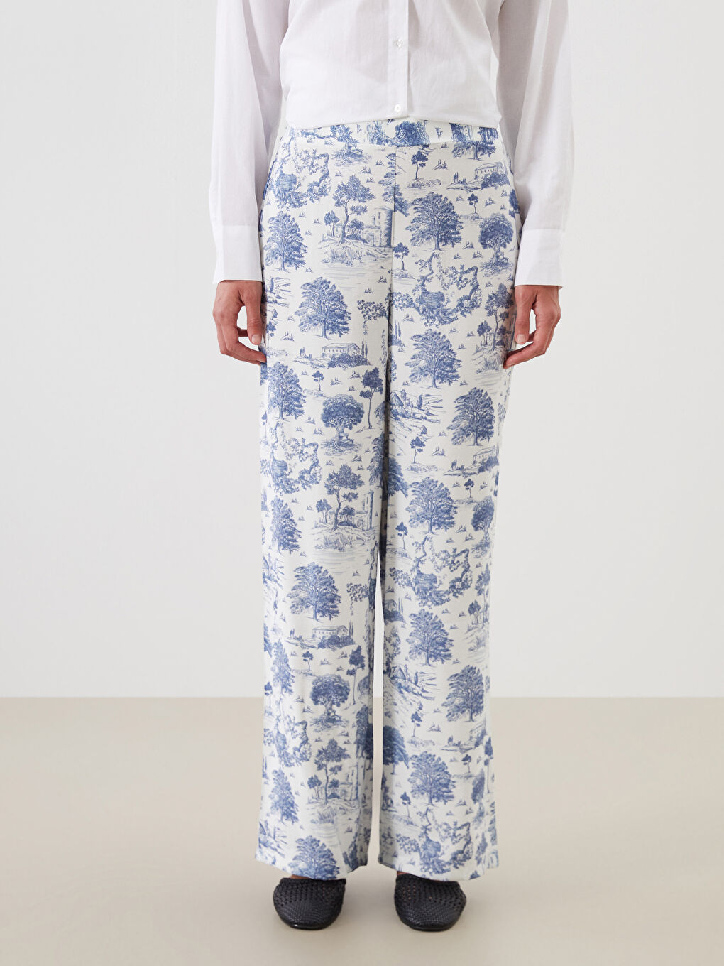 Elastic Waist Patterned Modal Blend Women's Trousers-1