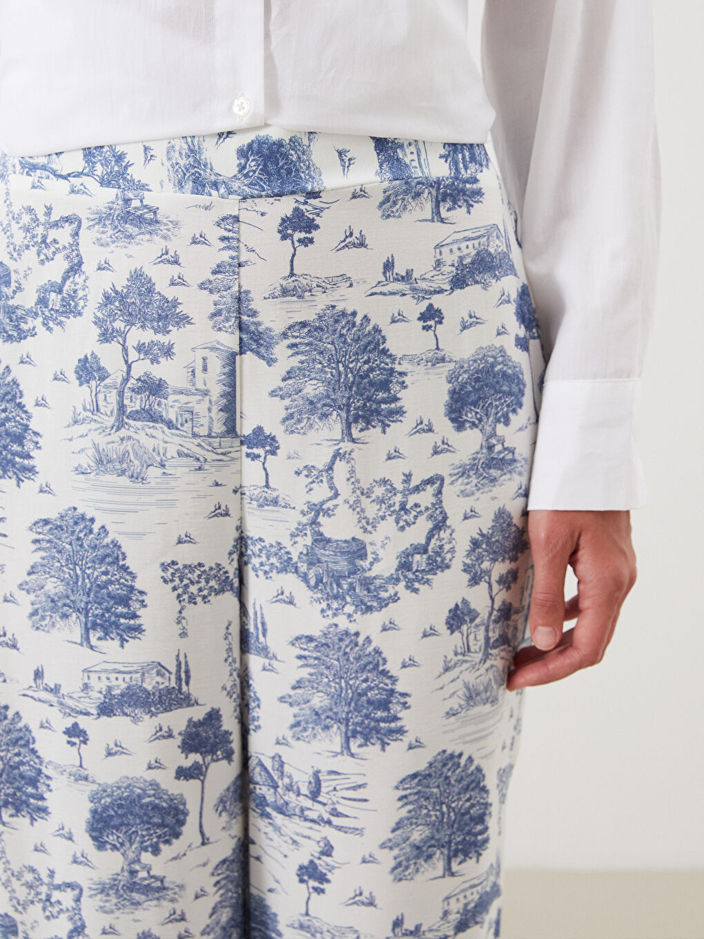 Elastic Waist Patterned Modal Blend Women's Trousers-2