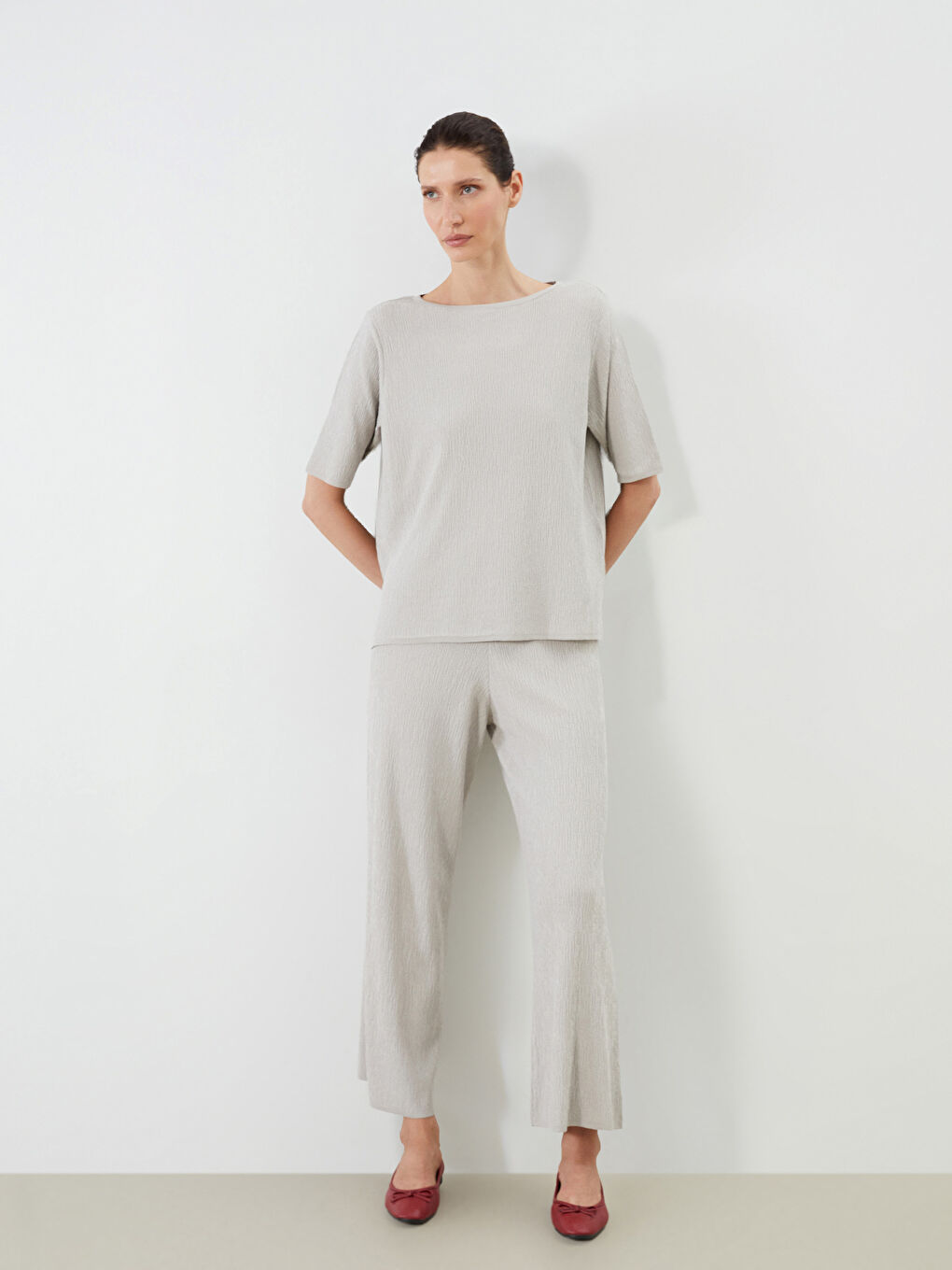 LCWAIKIKI Classic Elasticated Waist Textured Women's Knitwear Trousers -S5QV84Z8-1DU