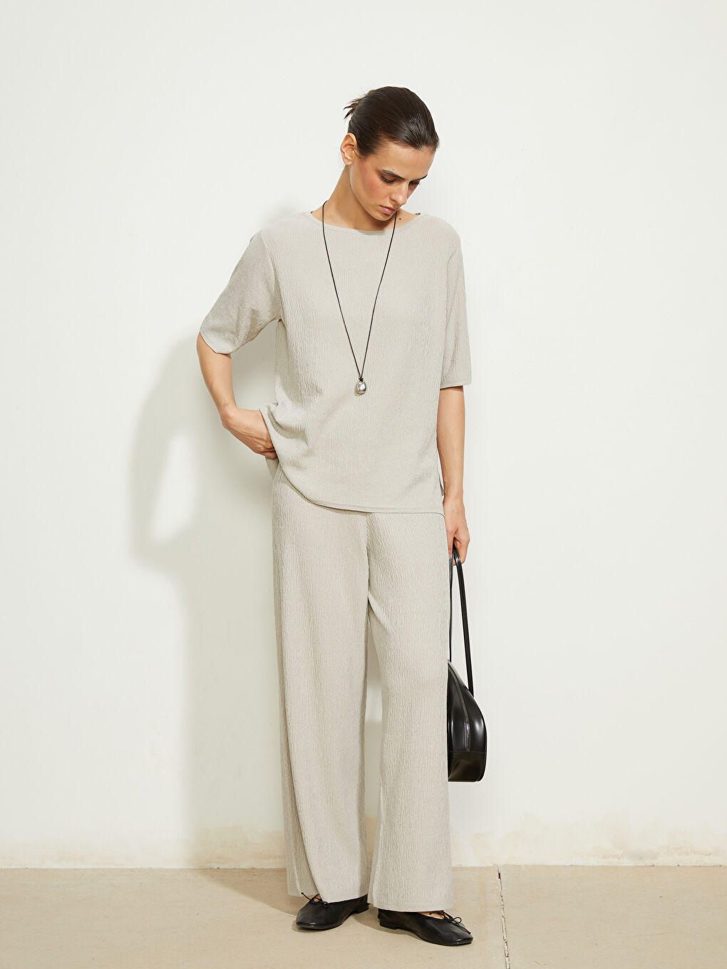 LCWAIKIKI Classic Elasticated Waist Textured Women's Knitwear Trousers -S5QV84Z8-1DU