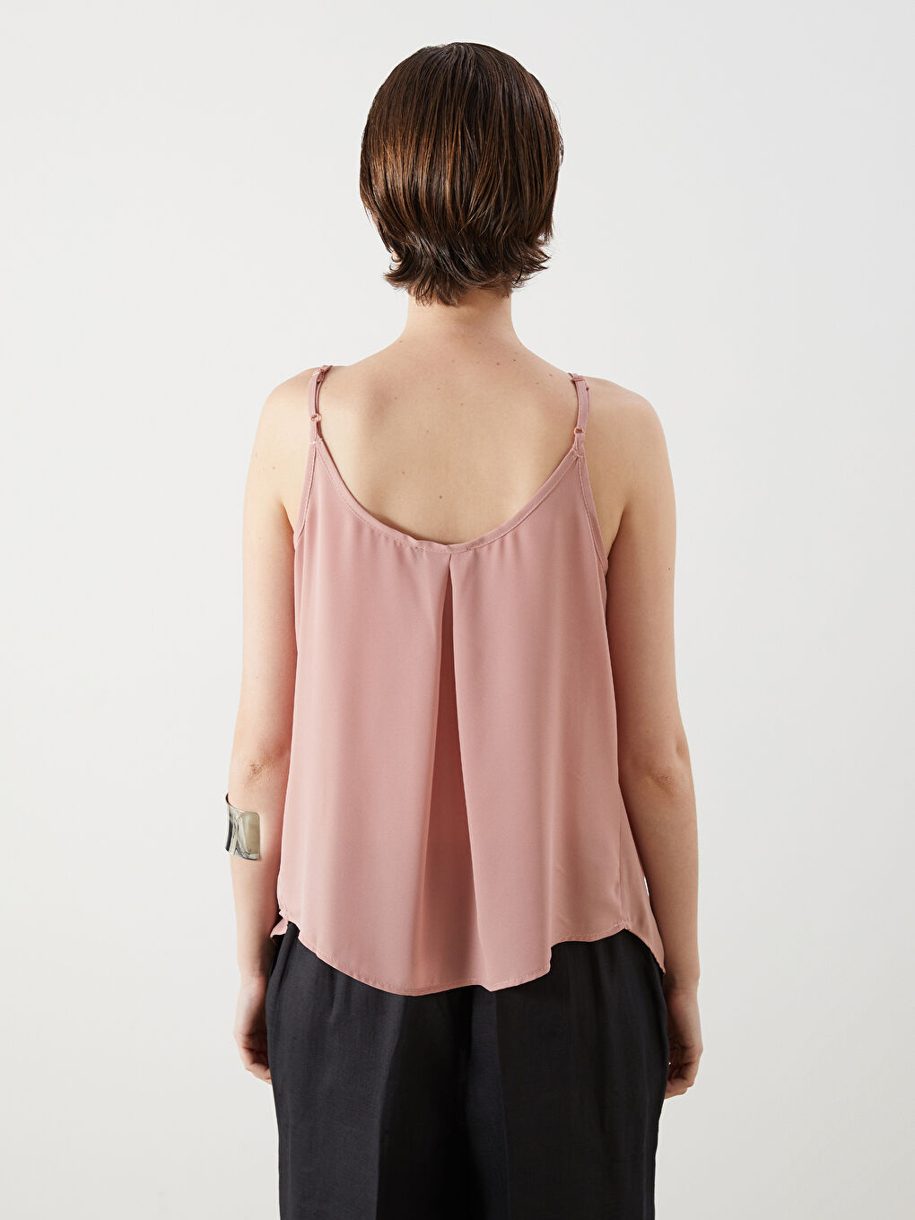 U Neck Pleated Strappy Blouse-3