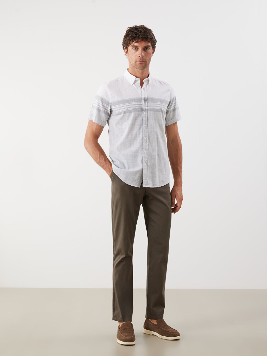 Regular Fit Short Sleeve Striped Poplin Men's Shirt -S5QY27Z8-LFM