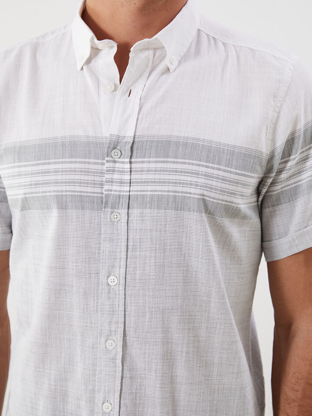 Regular Fit Short Sleeve Striped Poplin Men's Shirt -S5QY27Z8-LFM