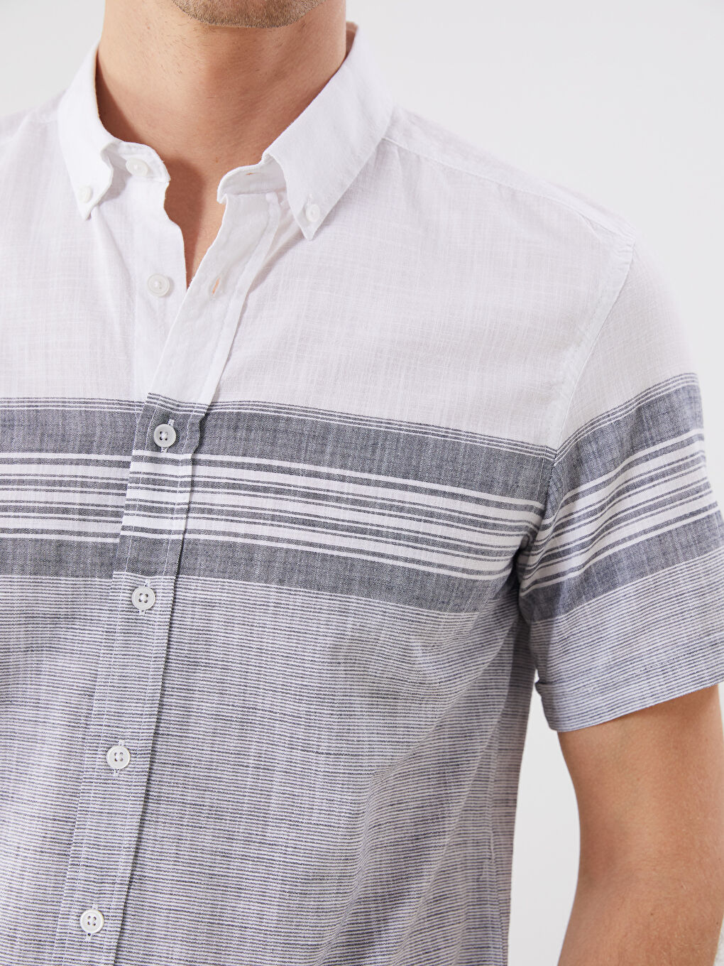 Regular Fit Short Sleeve Striped Poplin Men's Shirt -S5QY27Z8-LGB