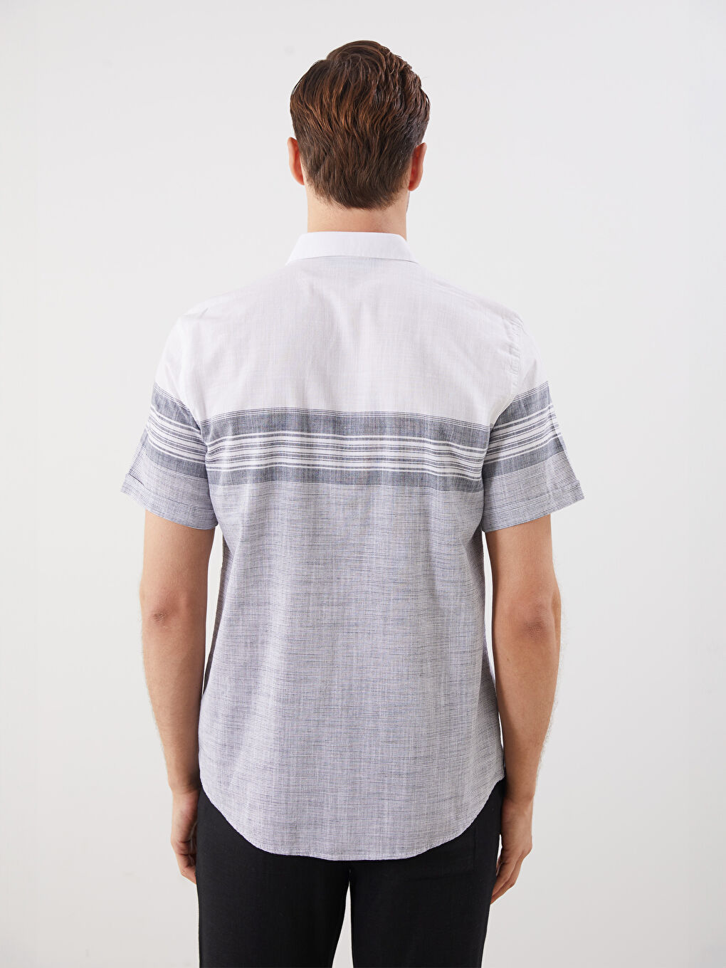 Regular Fit Short Sleeve Striped Poplin Men's Shirt -S5QY27Z8-LGB