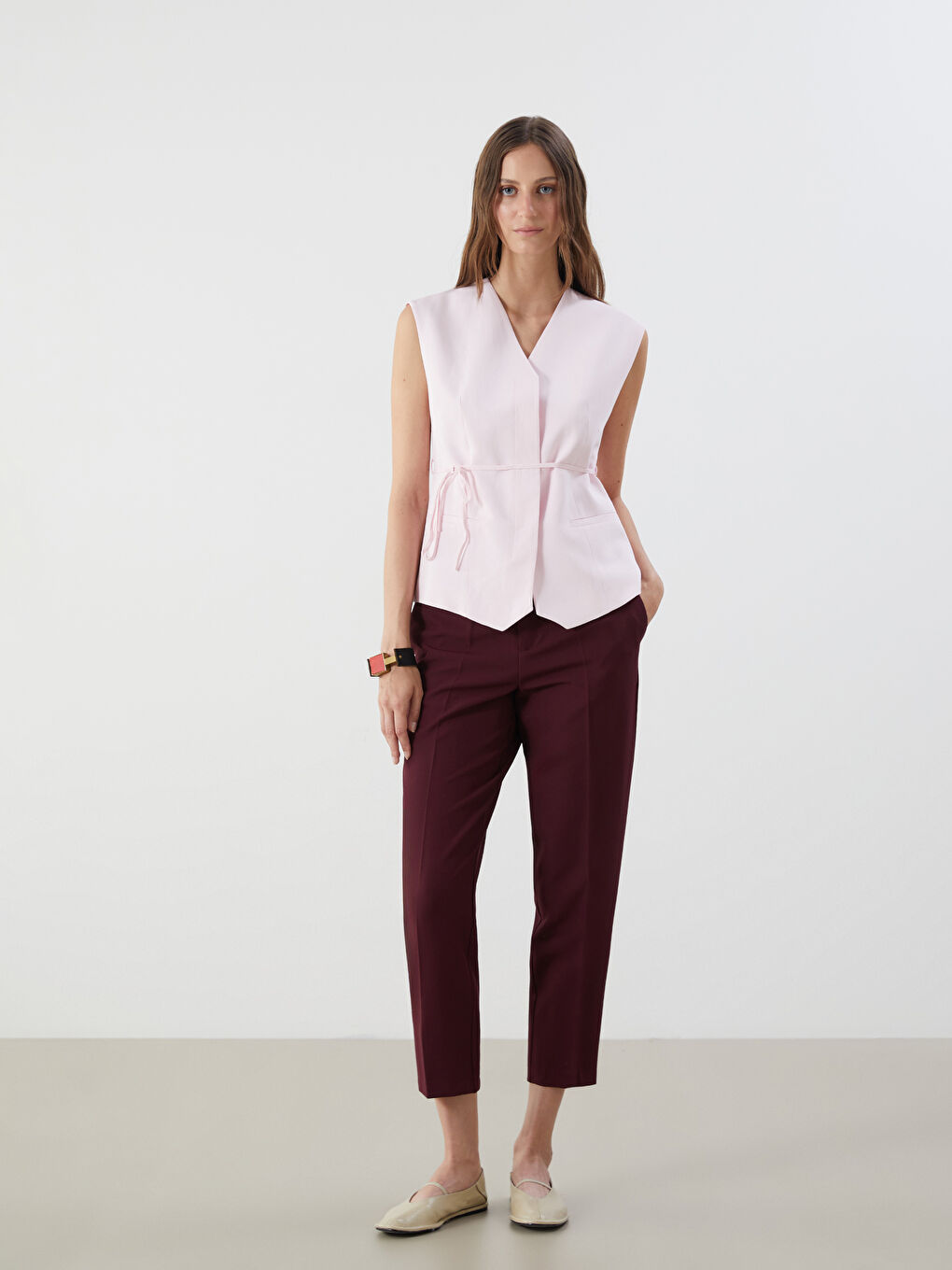 V-Neck Linen Blend Women's Classic Waistcoat -S5QY52Z8-DTG
