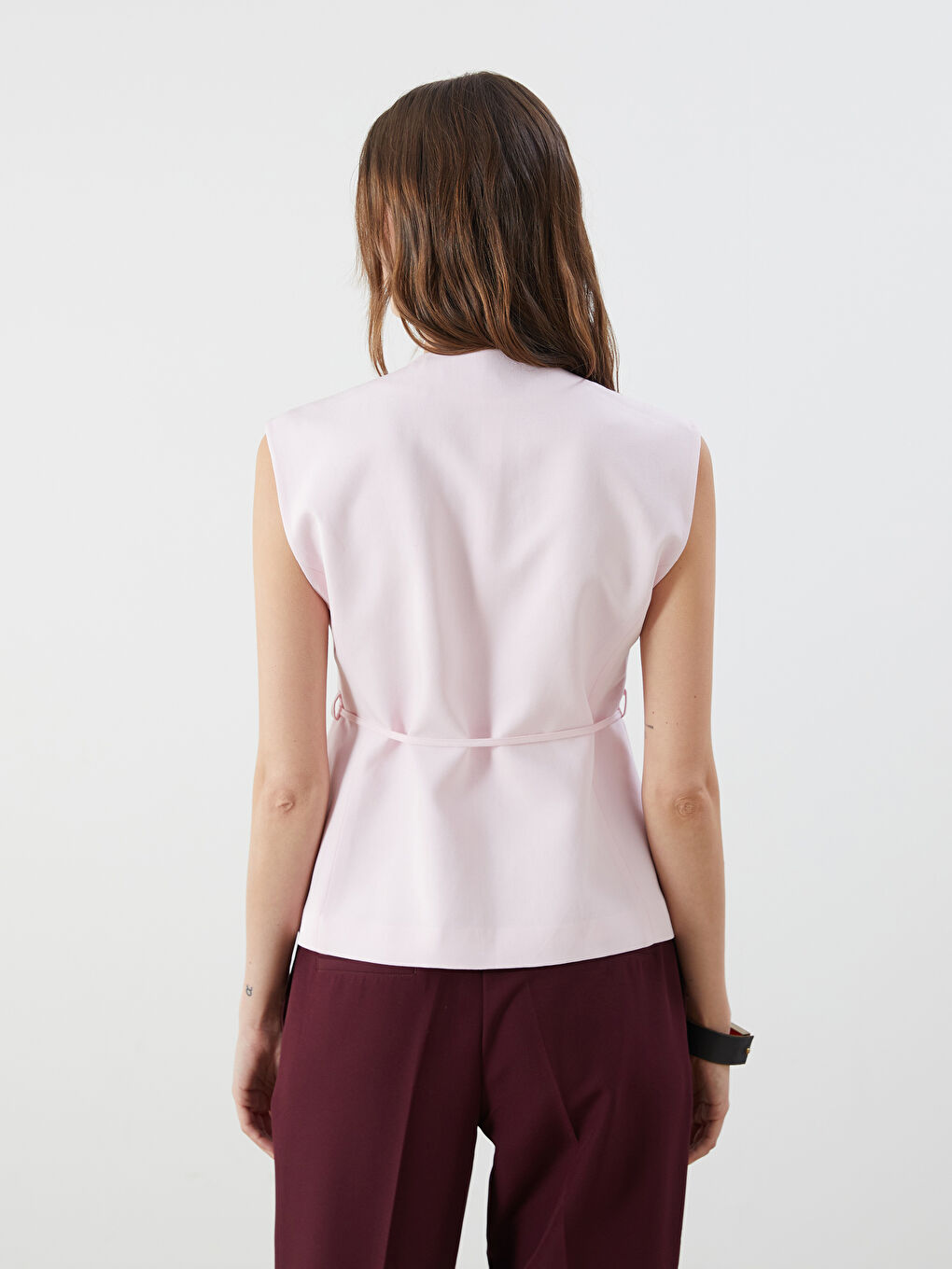 V-Neck Linen Blend Women's Classic Waistcoat -S5QY52Z8-DTG