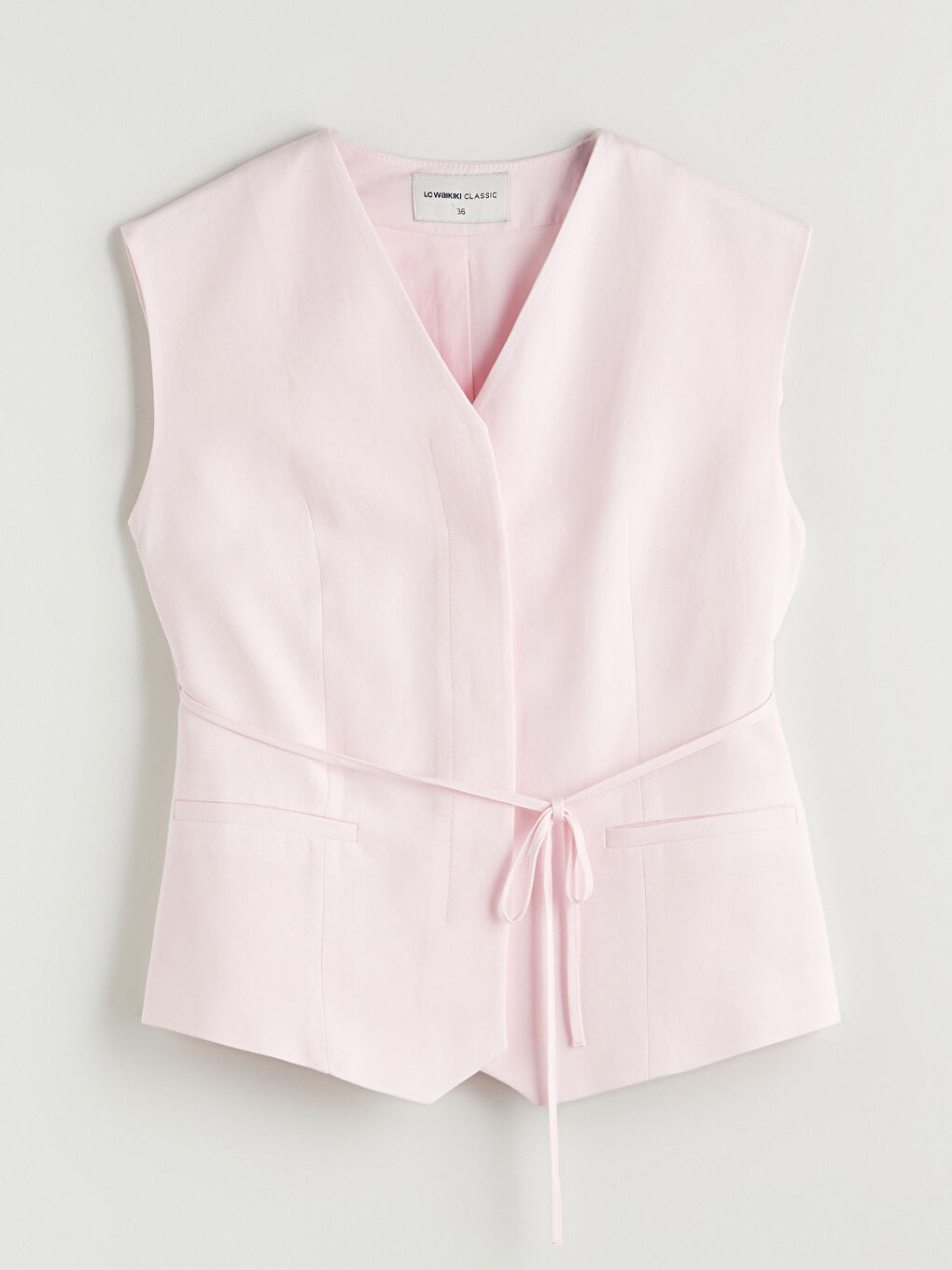V-Neck Linen Blend Women's Classic Waistcoat -S5QY52Z8-DTG