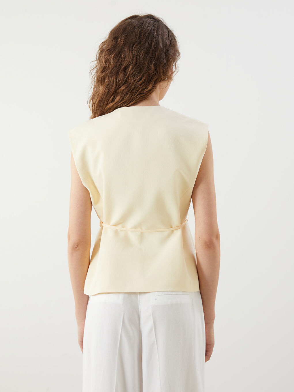 V-Neck Linen Blend Women's Classic Waistcoat -S5QY52Z8-YTS