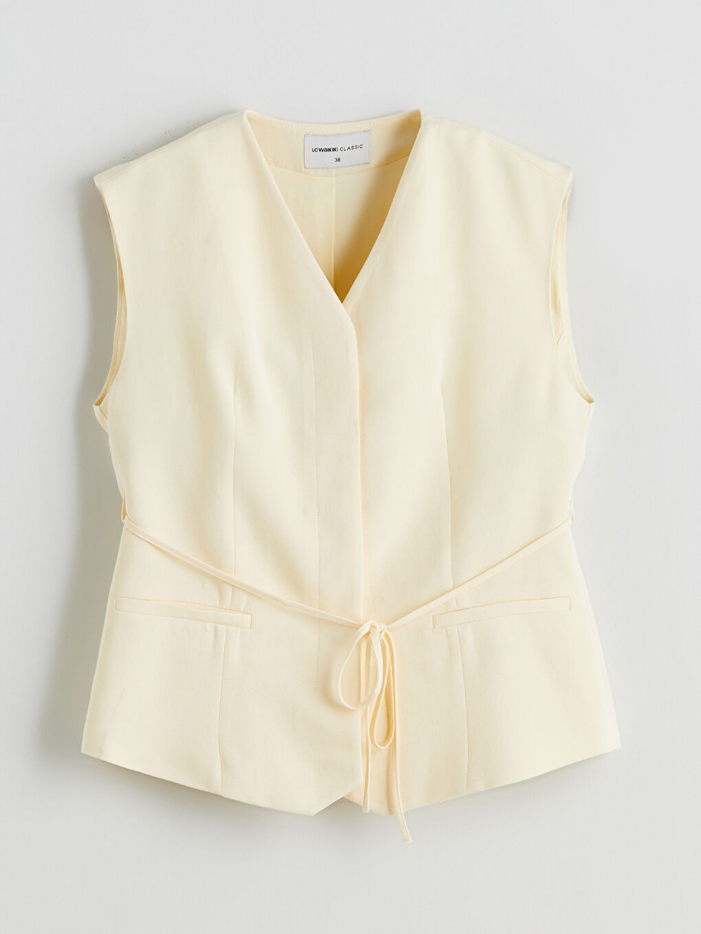 V-Neck Linen Blend Women's Classic Waistcoat -S5QY52Z8-YTS