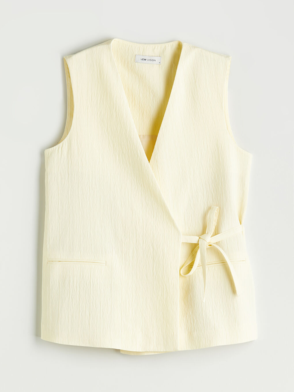 Sarı V Yaka Dokulu Kadın Klasik Yelek-4