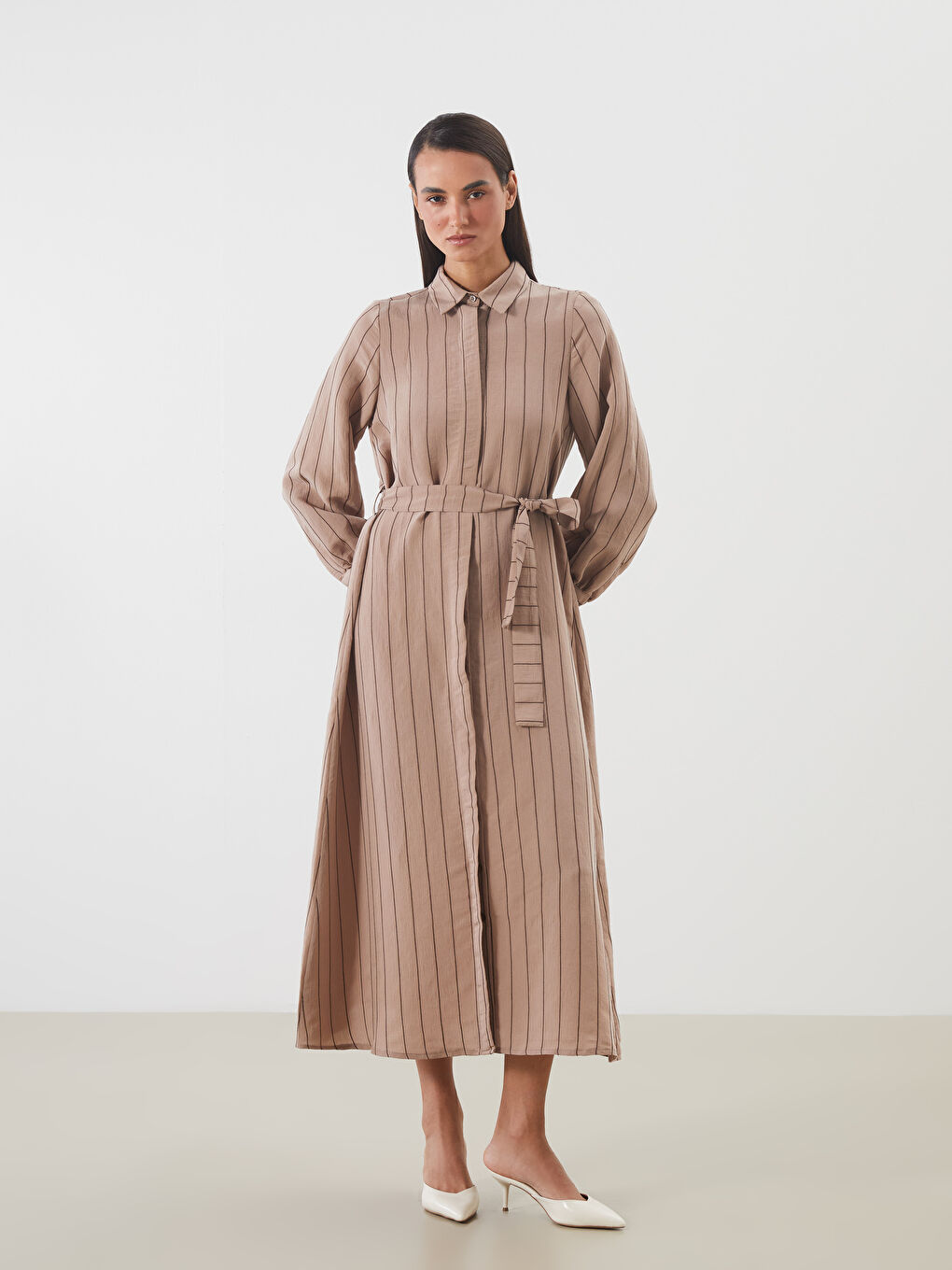 LCW Modest Woman BROWN Shirt Dress -S5QY72Z8-LEW