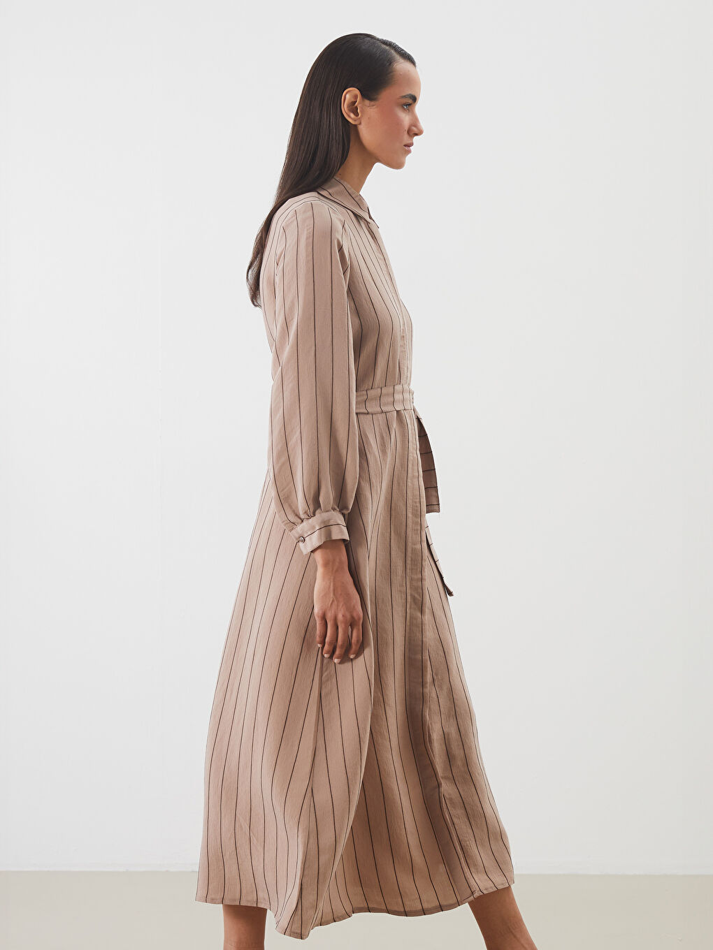 LCW Modest Woman BROWN Shirt Dress -S5QY72Z8-LEW