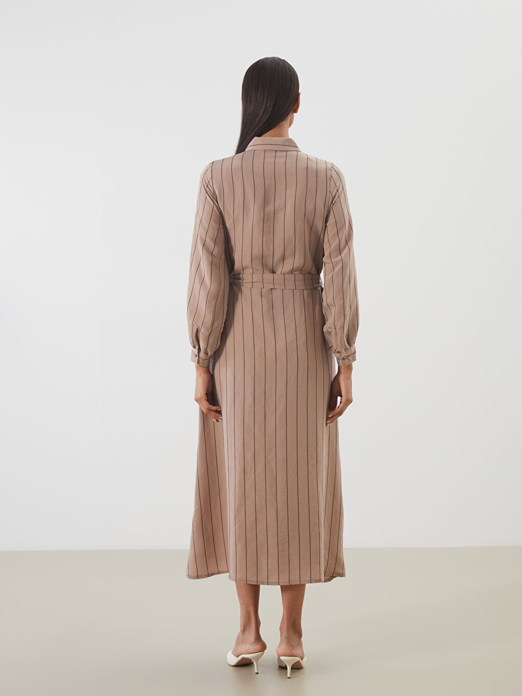 LCW Modest Woman BROWN Shirt Dress -S5QY72Z8-LEW