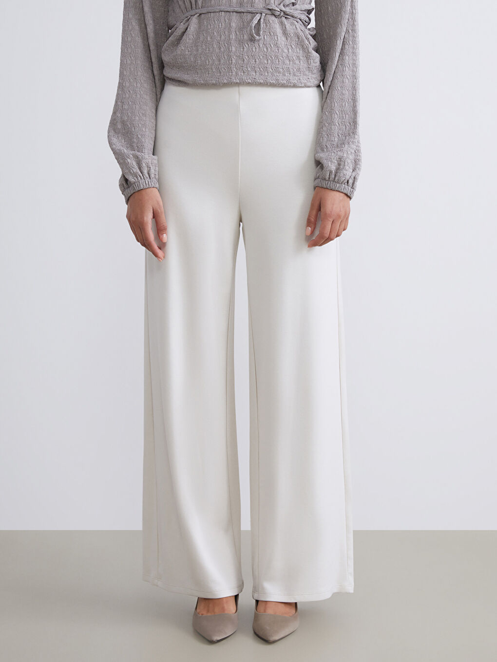 سروال رياضة واسع الساق بخصر مطاطي نساء-1