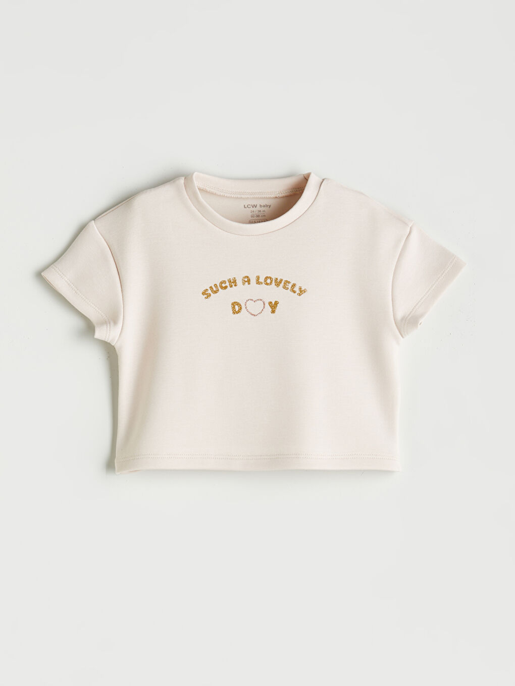 Bej Bisiklet Yaka Baskılı Kız Bebek Tişört ve Şort 2'li-1