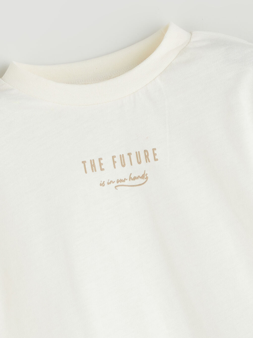 Ekru Bisiklet Yaka Baskılı Erkek Bebek Tişört-2