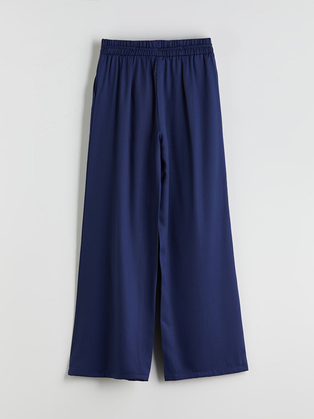 Lacivert Beli Lastikli Geniş Paça Kadın Pantolon-5