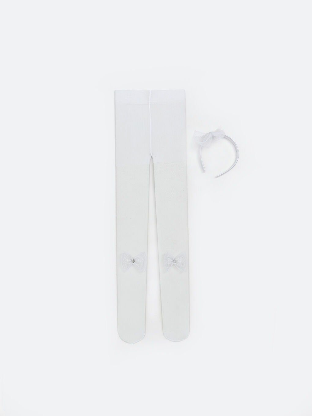 Beyaz Fiyonk Detaylı Kız Çocuk Külotlu Çorap ve Taç