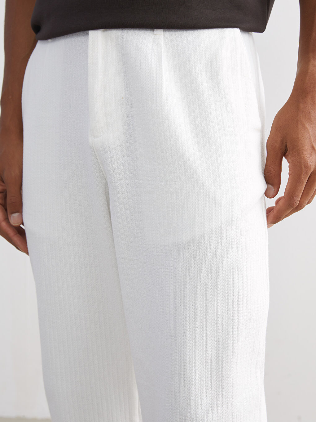 Ekru Standart Kalıp Keten Karışımlı Erkek Pantolon-2