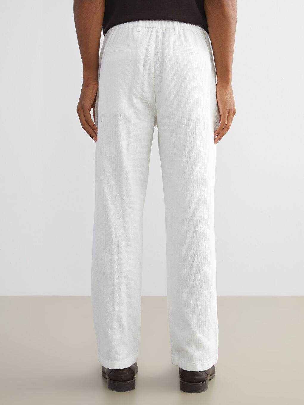 Ekru Standart Kalıp Keten Karışımlı Erkek Pantolon-3