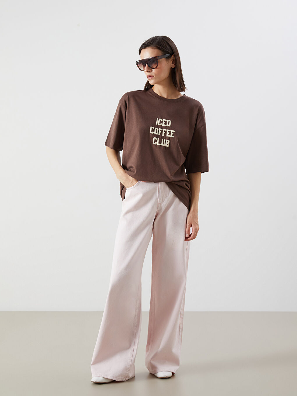 LCW Vision Crew Neck Printed Oversize Women's T-Shirt -S5R046Z8-R3C
